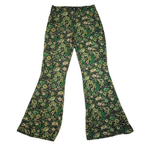 Zara Green Floral Print Flowy Flare Pants Size Large